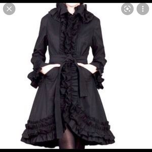 Samuel Dong Ruffle Tie Coat XS Black